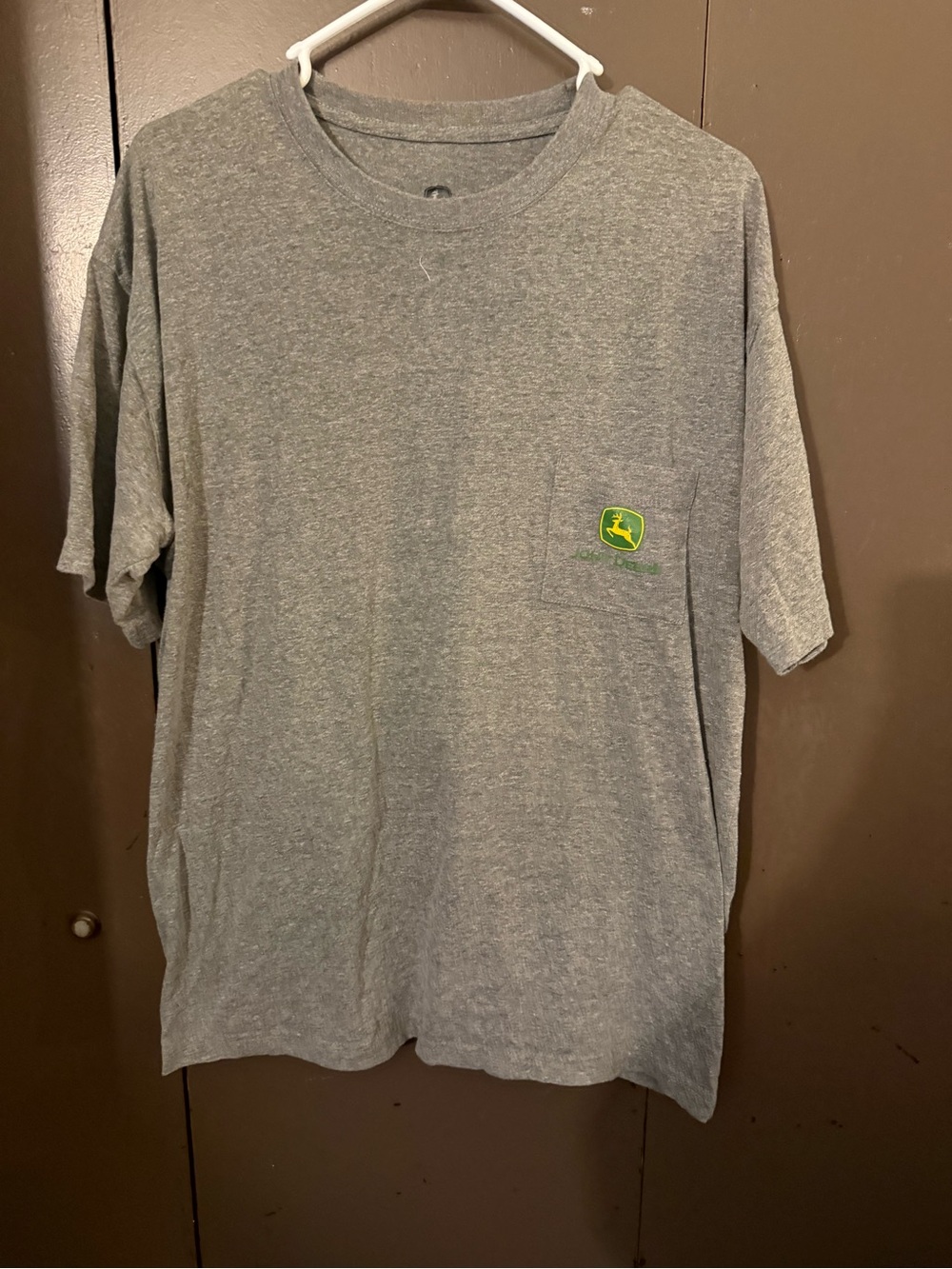 John Deere Gray Short Sleeve Pocket Tee with Green Logo Patch